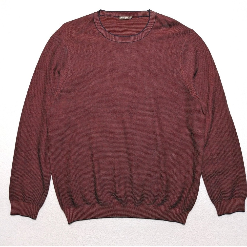J.McLaughlin‎ Men's Crewneck Sweater Size L Orange Blue Ribbed Cotton Modal